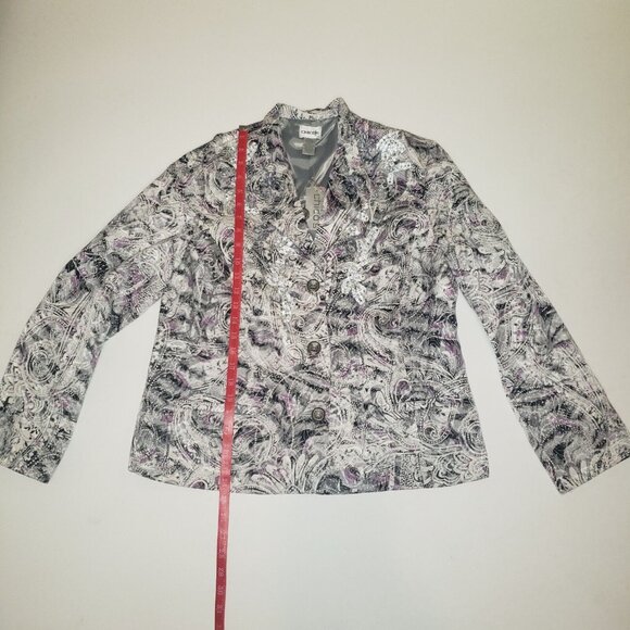 Chico's Parmenia Jacket Purple Pretty Print Silk Beaded Appliques Size 2 Large - Picture 5 of 16